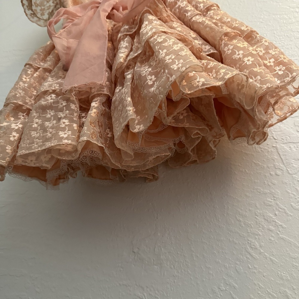 Vintage Sweet N Sassy Dress Peach Ruffles 80s 1980s Layered Pageant Cottagecore - Picture 14 of 16